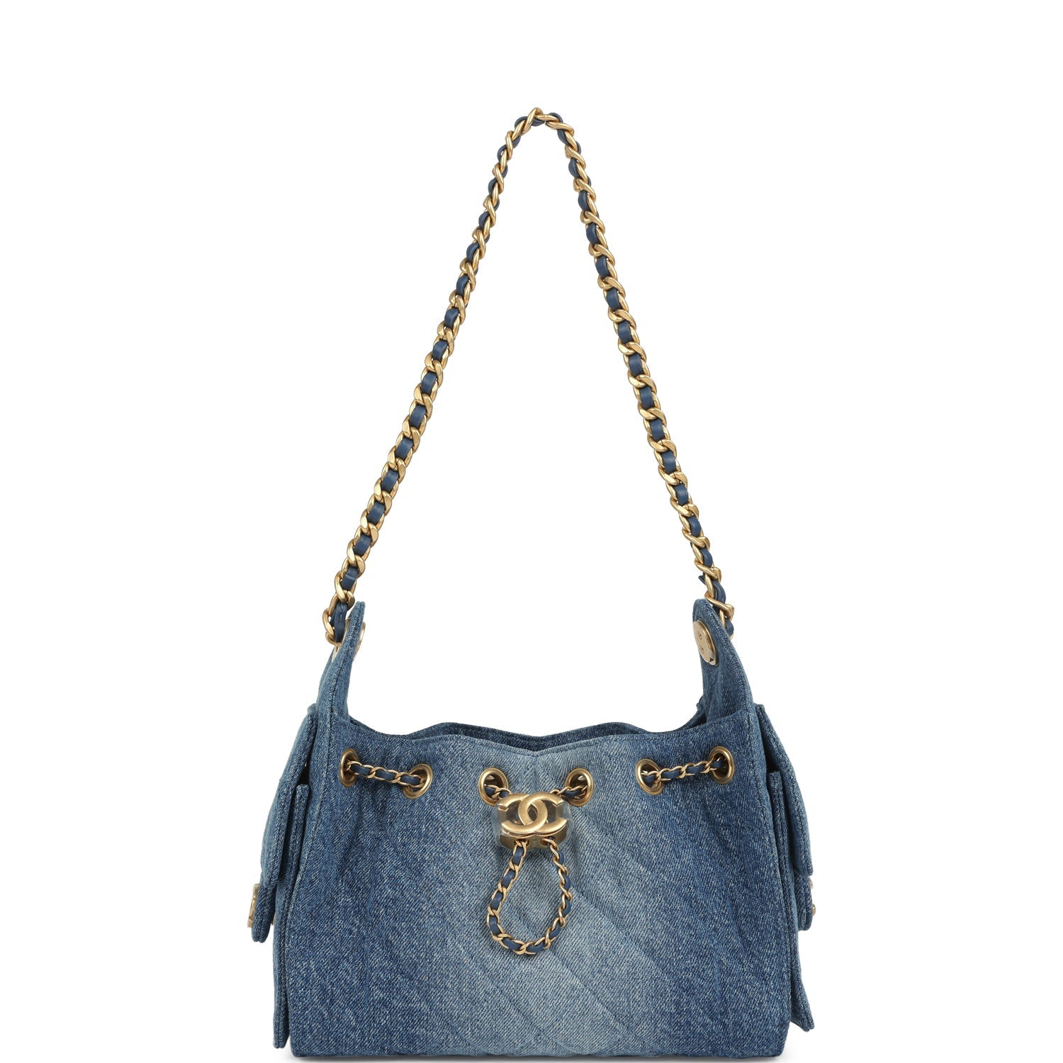 Chanel Mini 25 Hobo Bag Blue Washed Denim Antique Gold Hardware