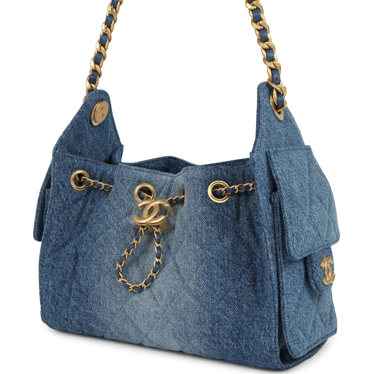 Chanel Mini 25 Hobo Bag Blue Washed Denim Antique Gold Hardware