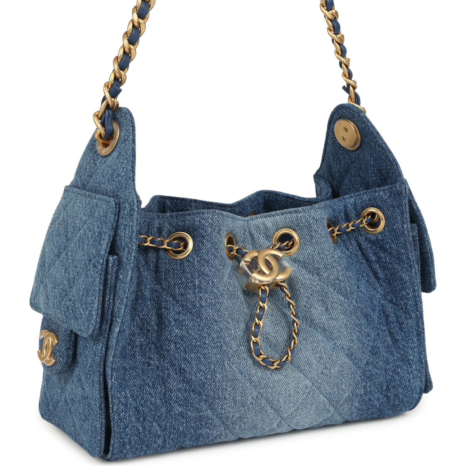 Chanel Mini 25 Hobo Bag Blue Washed Denim Antique Gold Hardware