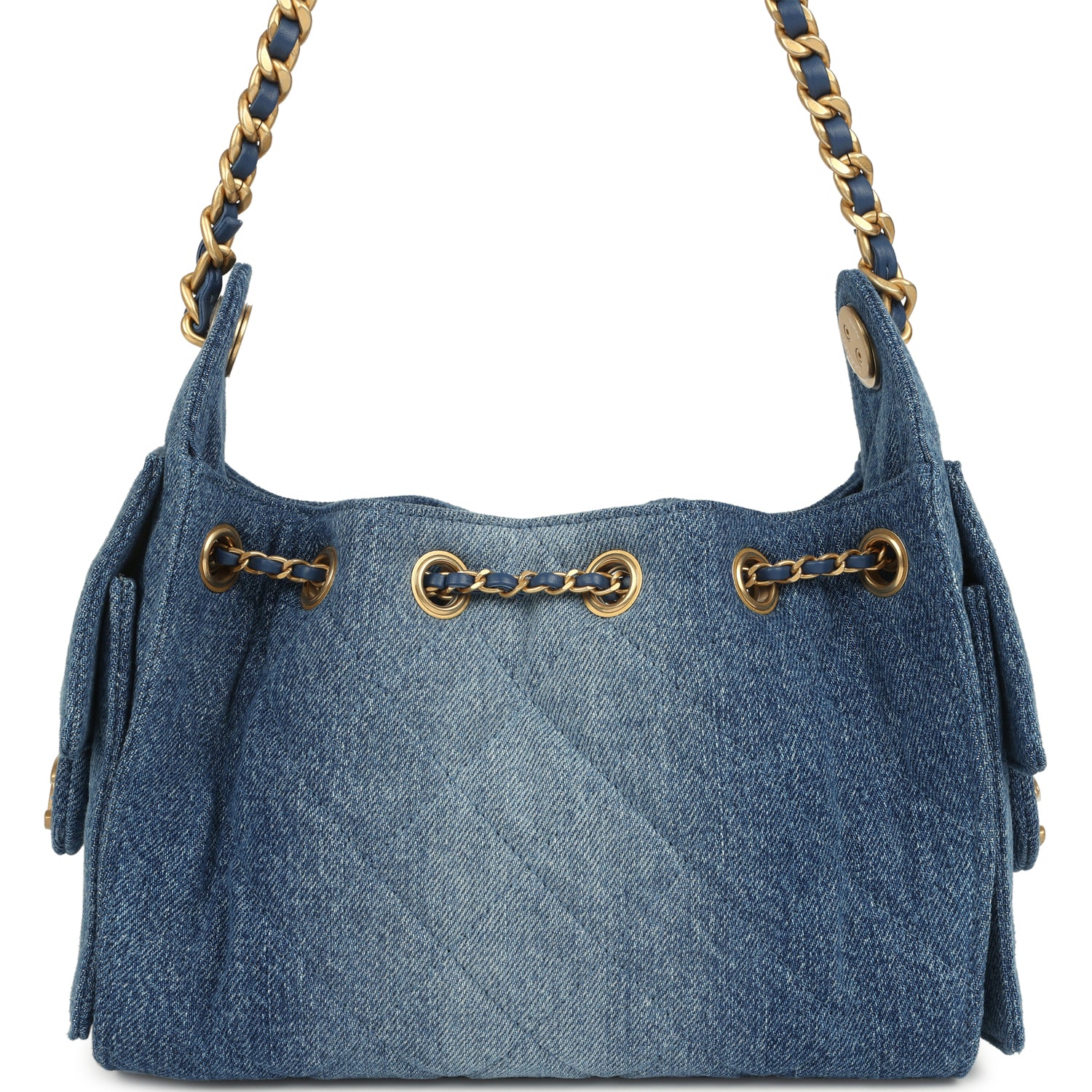 Chanel Mini 25 Hobo Bag Blue Washed Denim Antique Gold Hardware