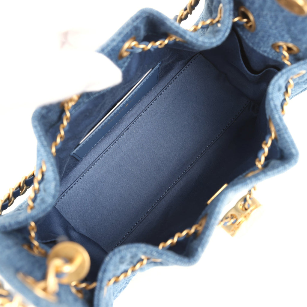 Chanel Mini 25 Hobo Bag Blue Washed Denim Antique Gold Hardware
