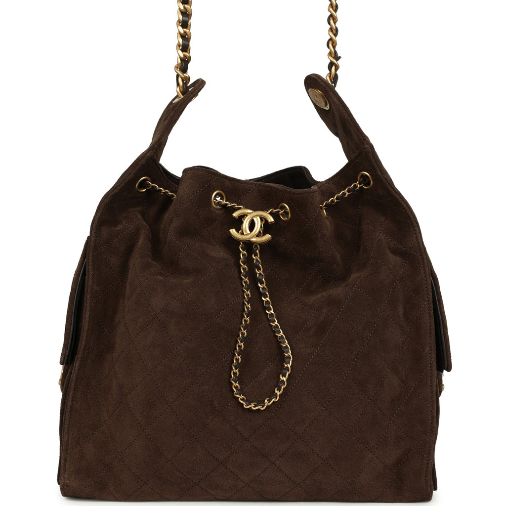 Chanel Medium 25 Hobo Bag Dark Brown Suede Antique Gold Hardware