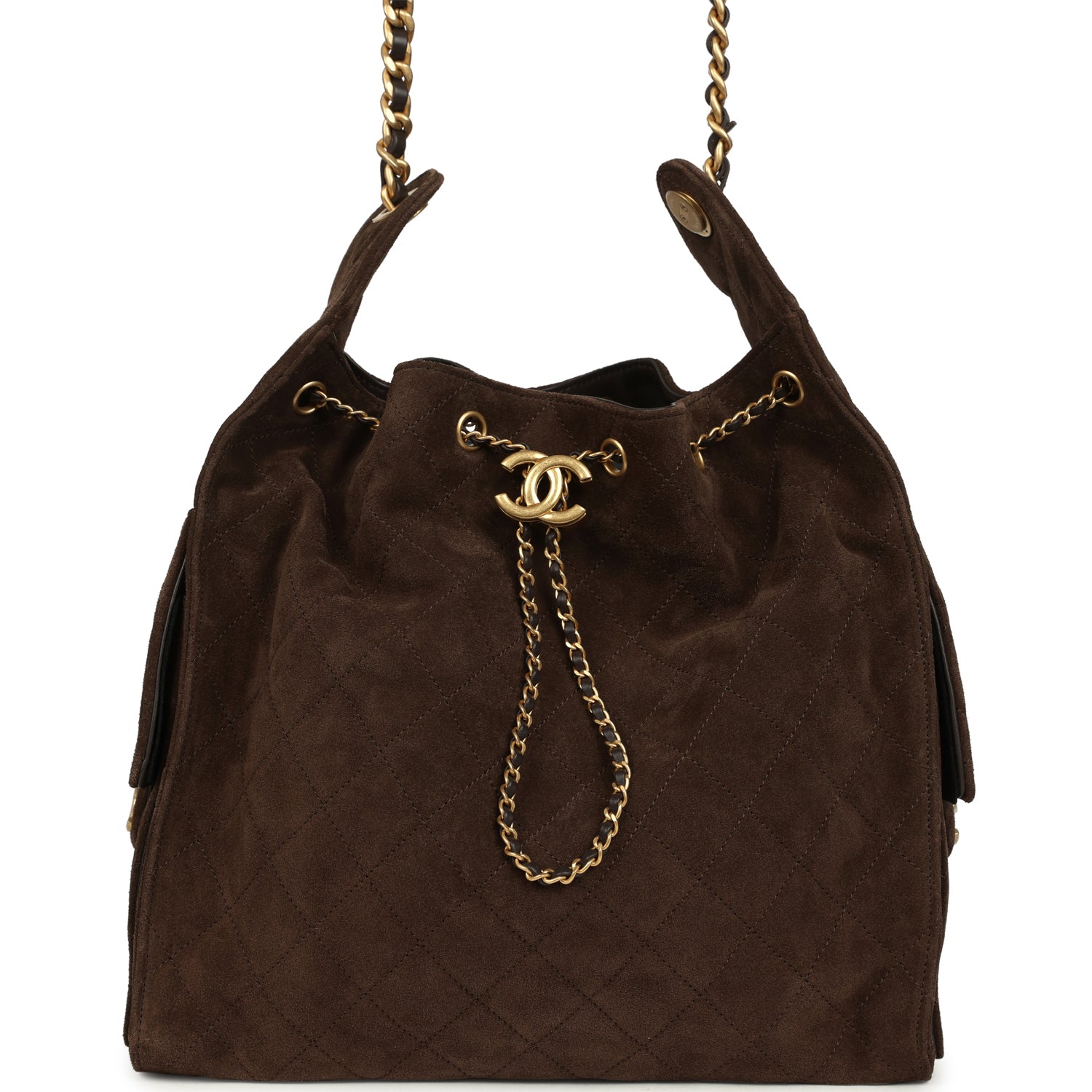 Chanel Medium 25 Hobo Bag Dark Brown Suede Antique Gold Hardware