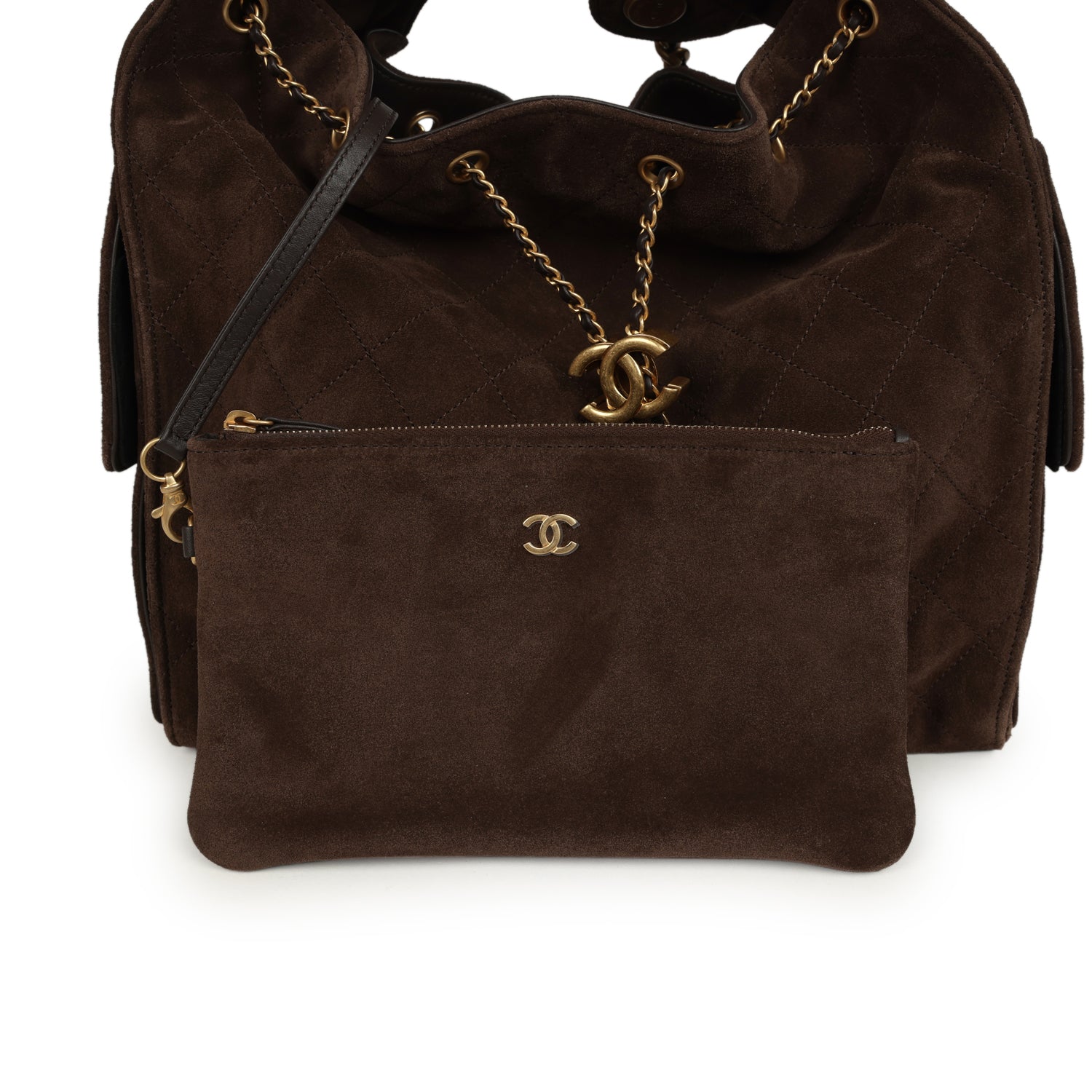 Chanel Medium 25 Hobo Bag Dark Brown Suede Antique Gold Hardware