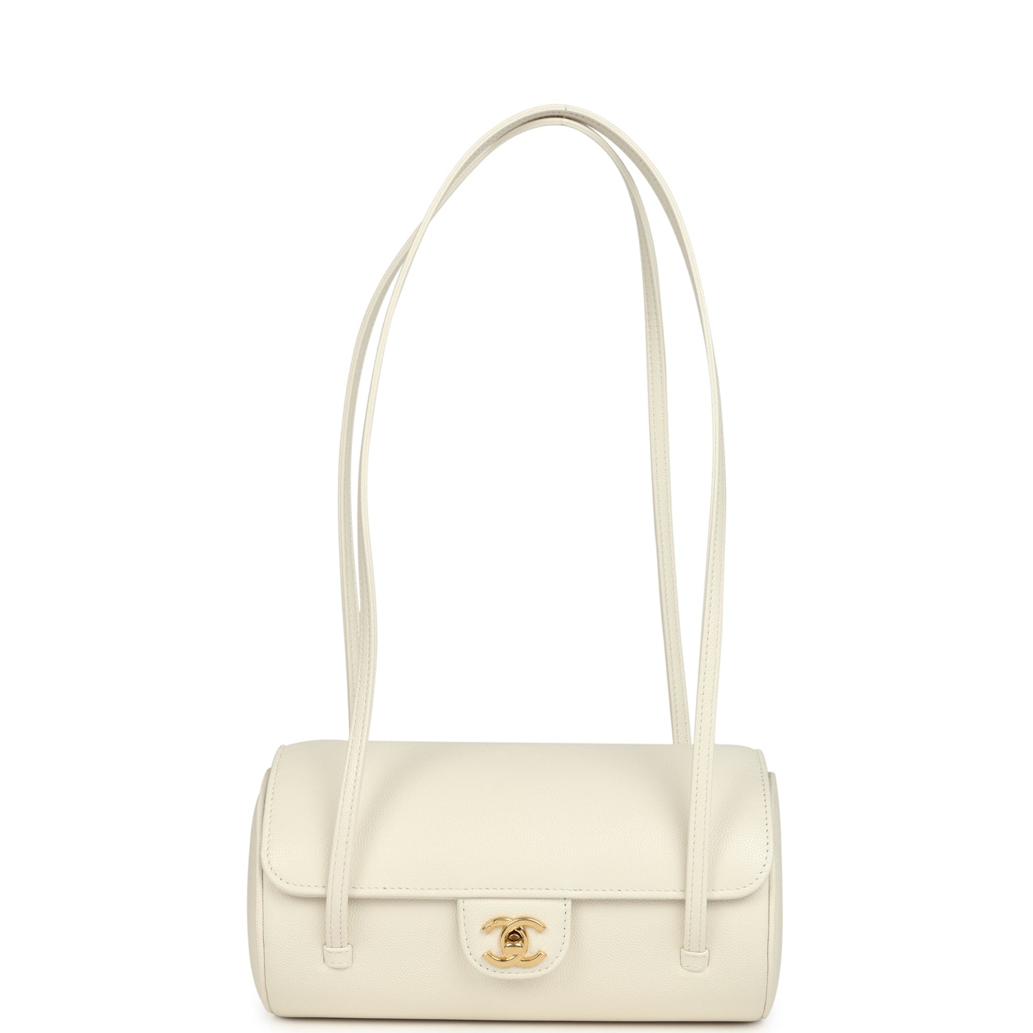 Chanel Preppy Coco Bowling Bag White Shiny Caviar Brushed Gold Hardware