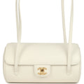 Chanel Preppy Coco Bowling Bag White Shiny Caviar Brushed Gold Hardware