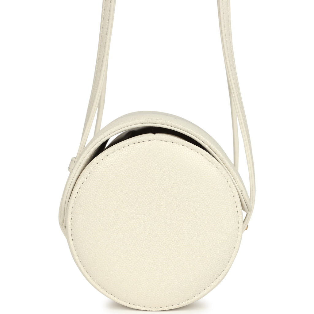 Chanel Preppy Coco Bowling Bag White Shiny Caviar Brushed Gold Hardware