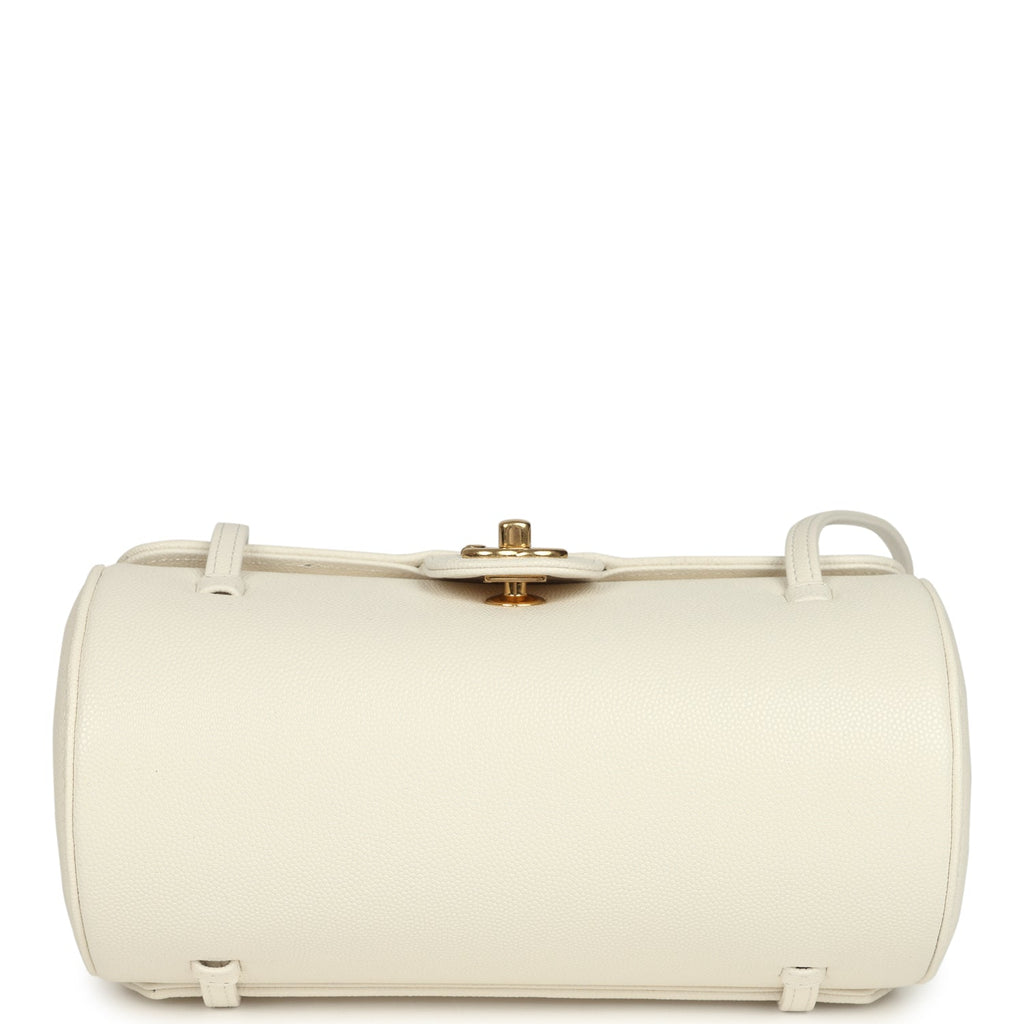 Chanel Preppy Coco Bowling Bag White Shiny Caviar Brushed Gold Hardware