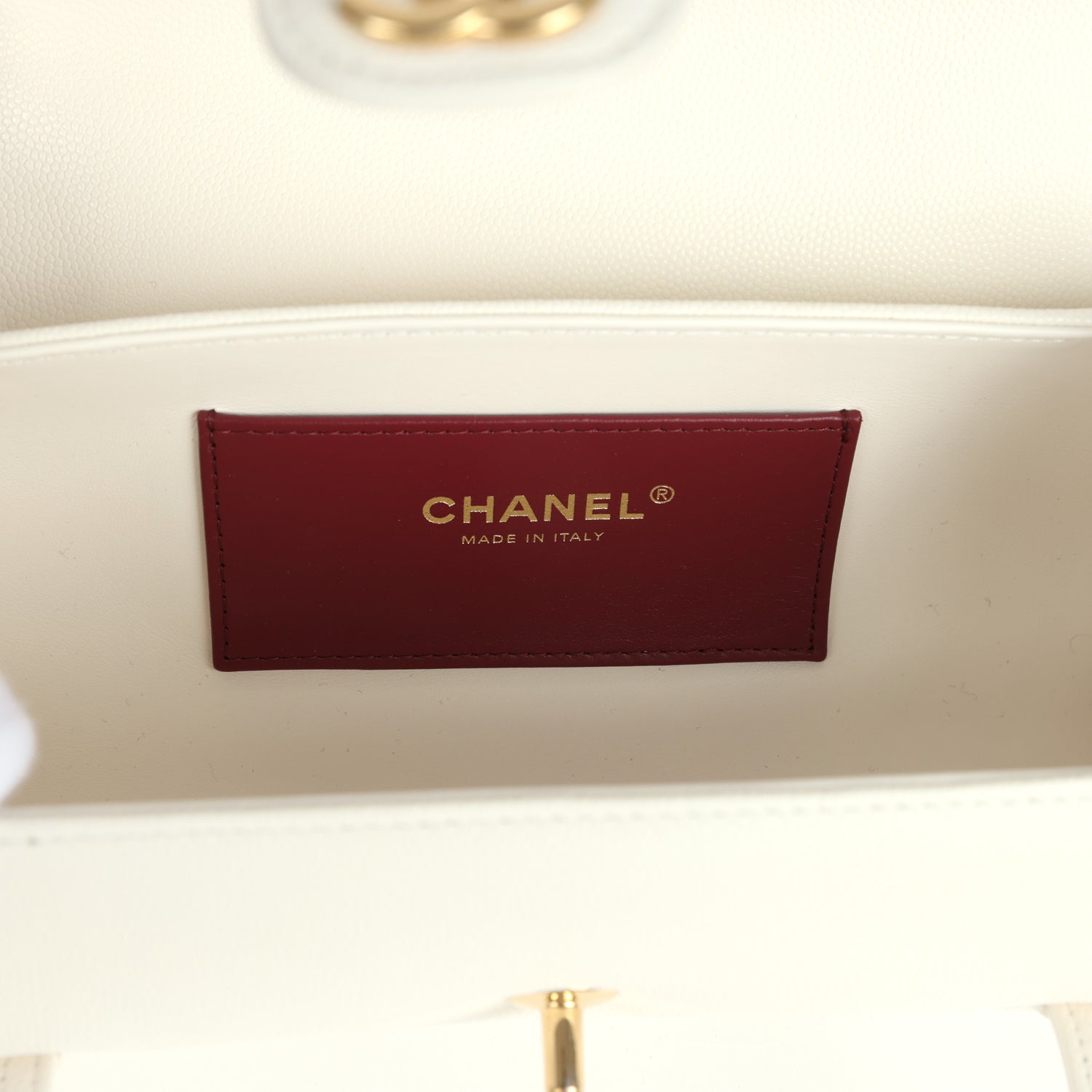 Chanel Preppy Coco Bowling Bag White Shiny Caviar Brushed Gold Hardware