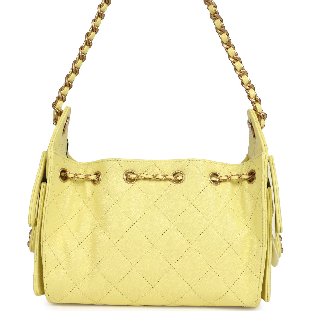 Chanel Mini 25 Hobo Bag Light Yellow Caviar Antique Gold Hardware