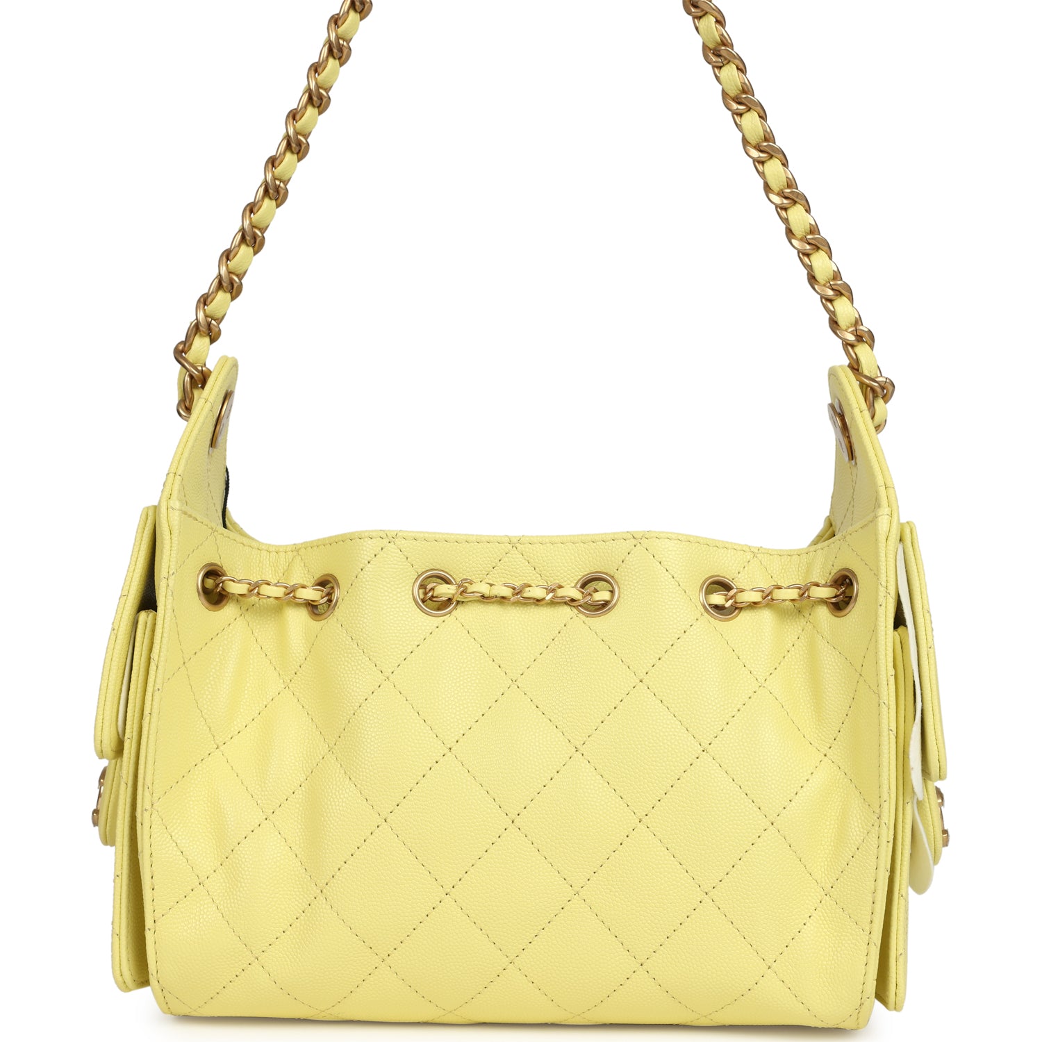 Chanel Mini 25 Hobo Bag Light Yellow Caviar Antique Gold Hardware
