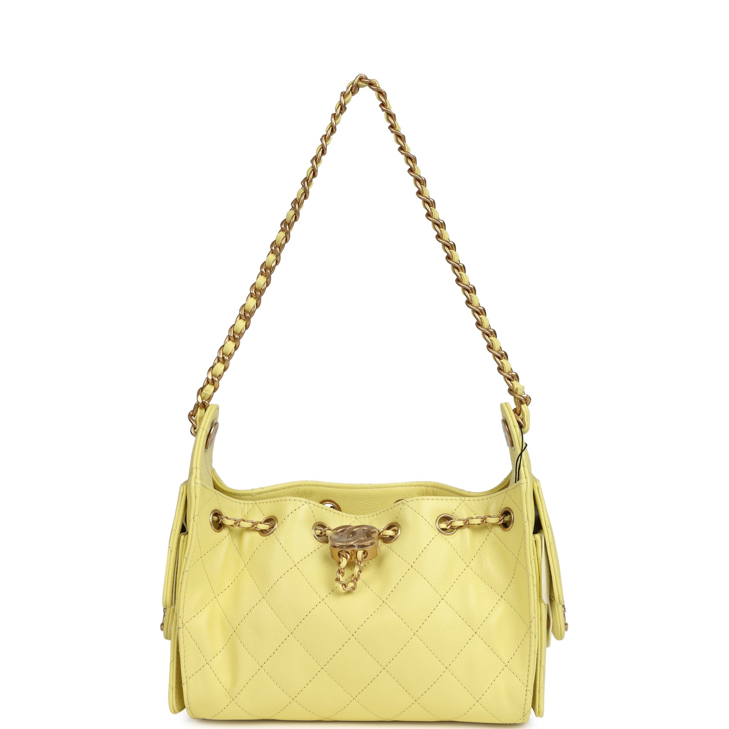 Chanel Mini 25 Hobo Bag Light Yellow Caviar Antique Gold Hardware