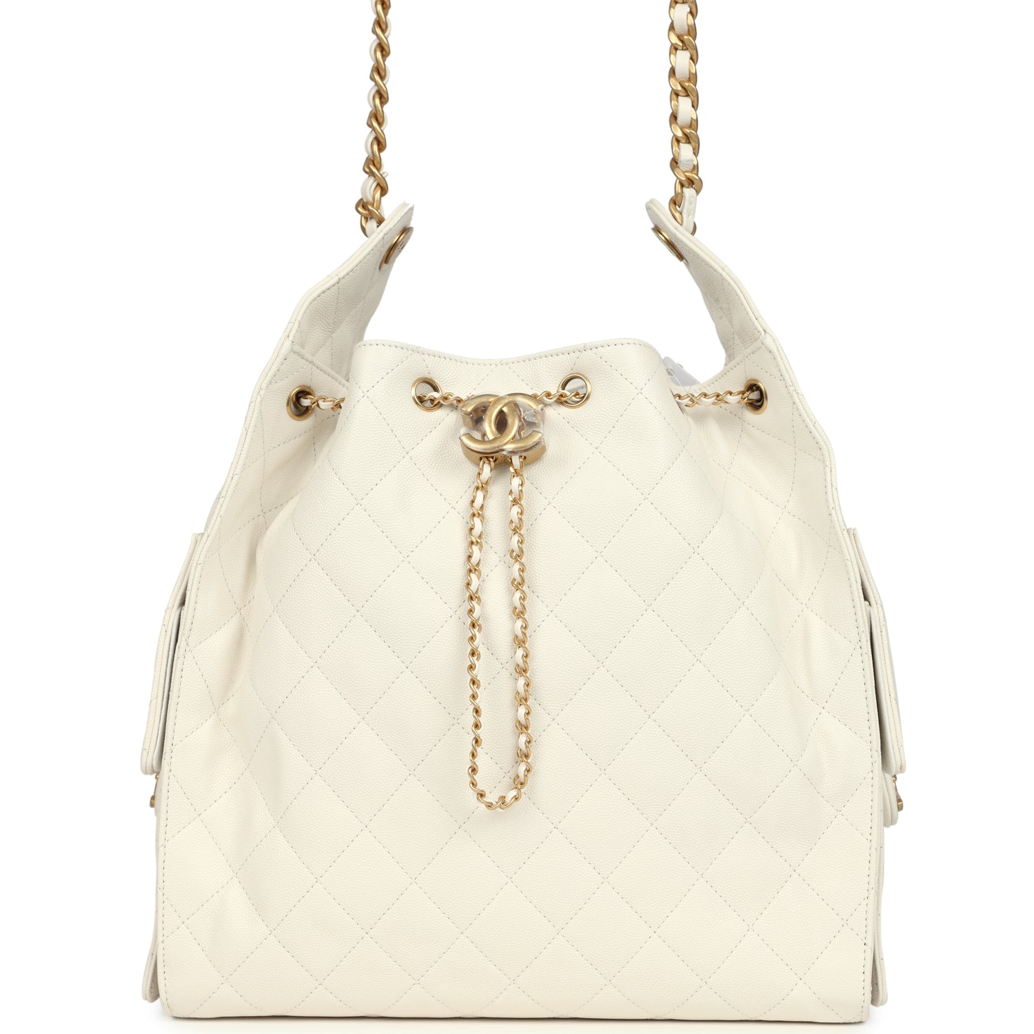 Chanel Medium 25 Hobo Bag White Caviar Antique Gold Hardware