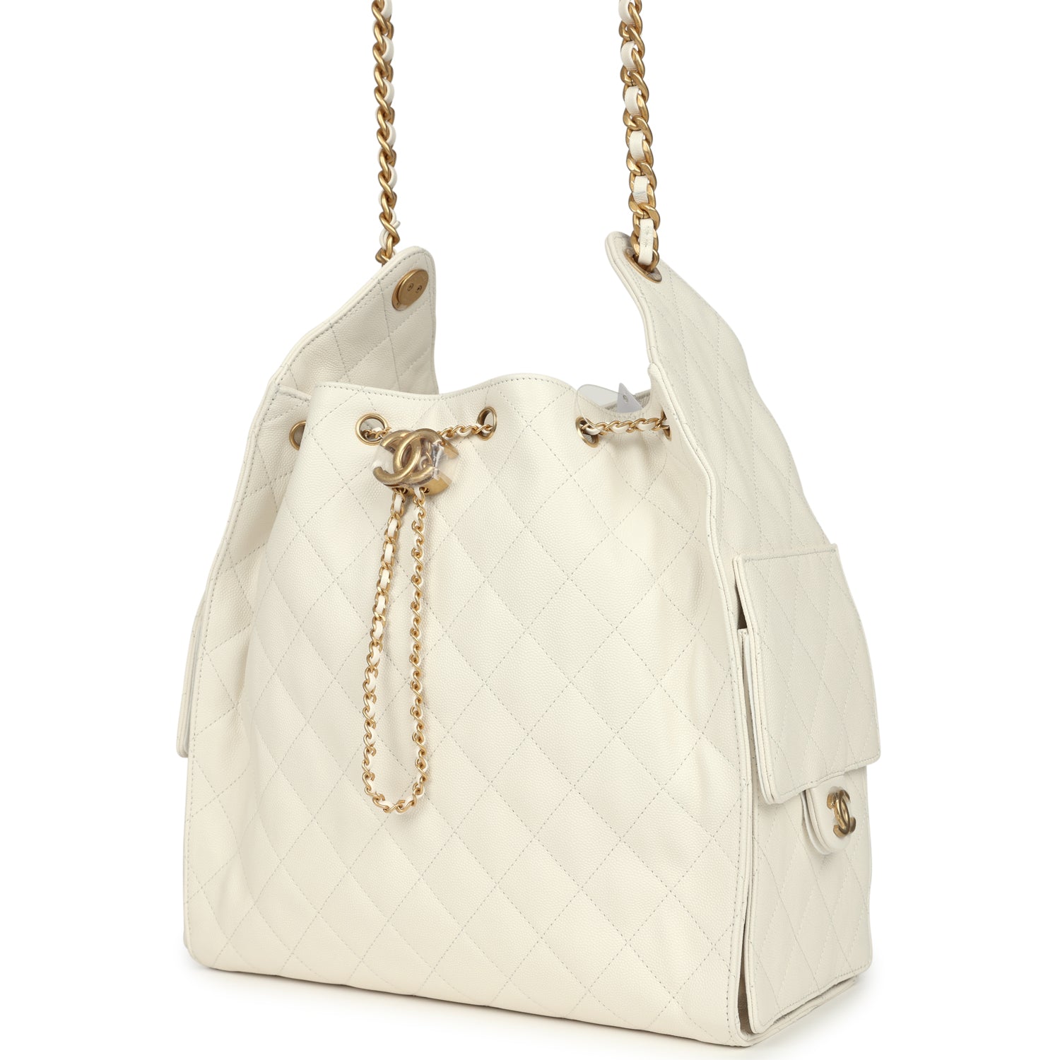 Chanel Medium 25 Hobo Bag White Caviar Antique Gold Hardware