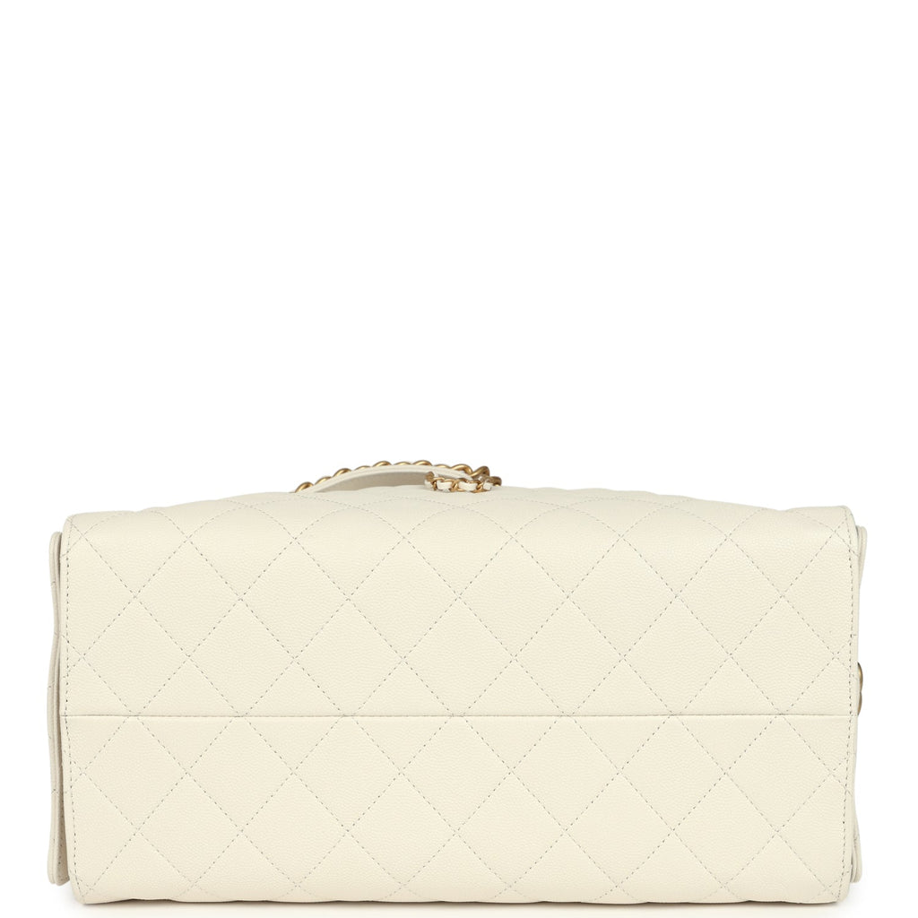 Chanel Medium 25 Hobo Bag White Caviar Antique Gold Hardware