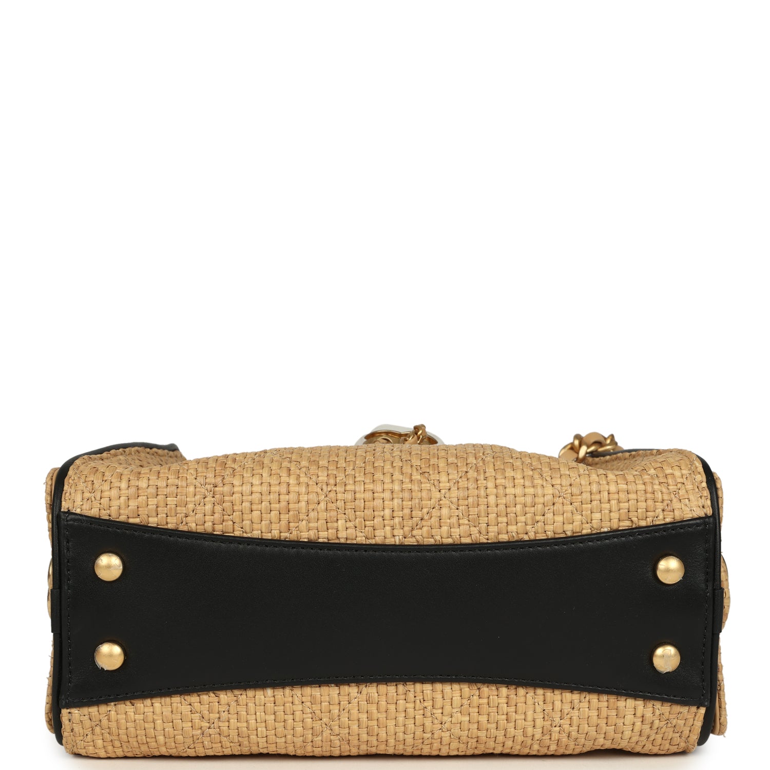 Chanel Mini 25 Hobo Bag Beige Raffia and Black Calfskin Antique Gold Hardware