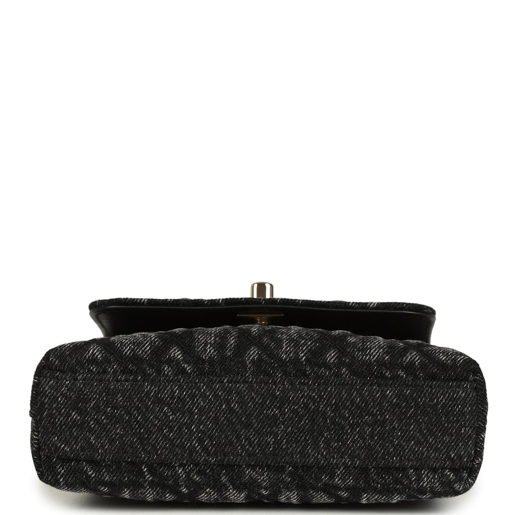Chanel Nano Coco Top Handle Flap Bag Black Washed Denim Light Gold Hardware