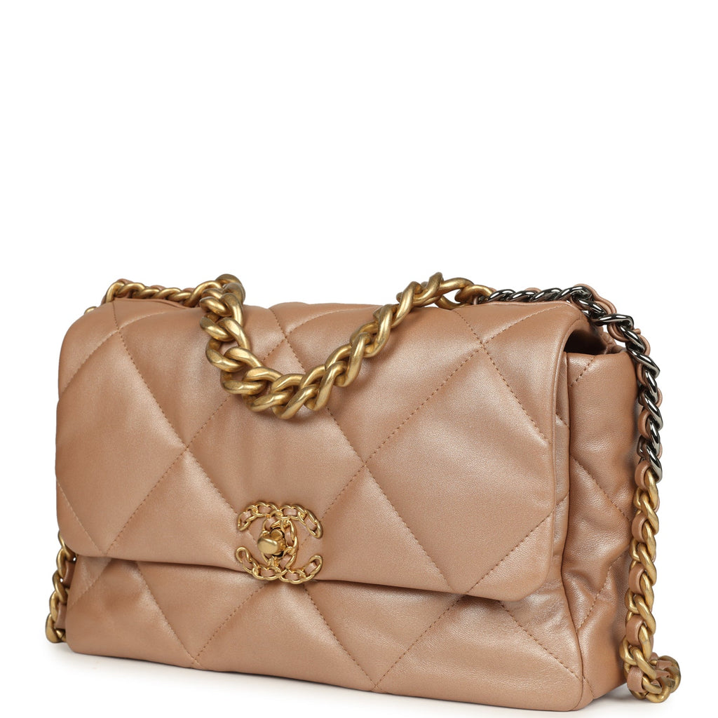 Chanel Large 19 Flap Bag Beige Iridescent Lambskin Mixed Metal Hardware