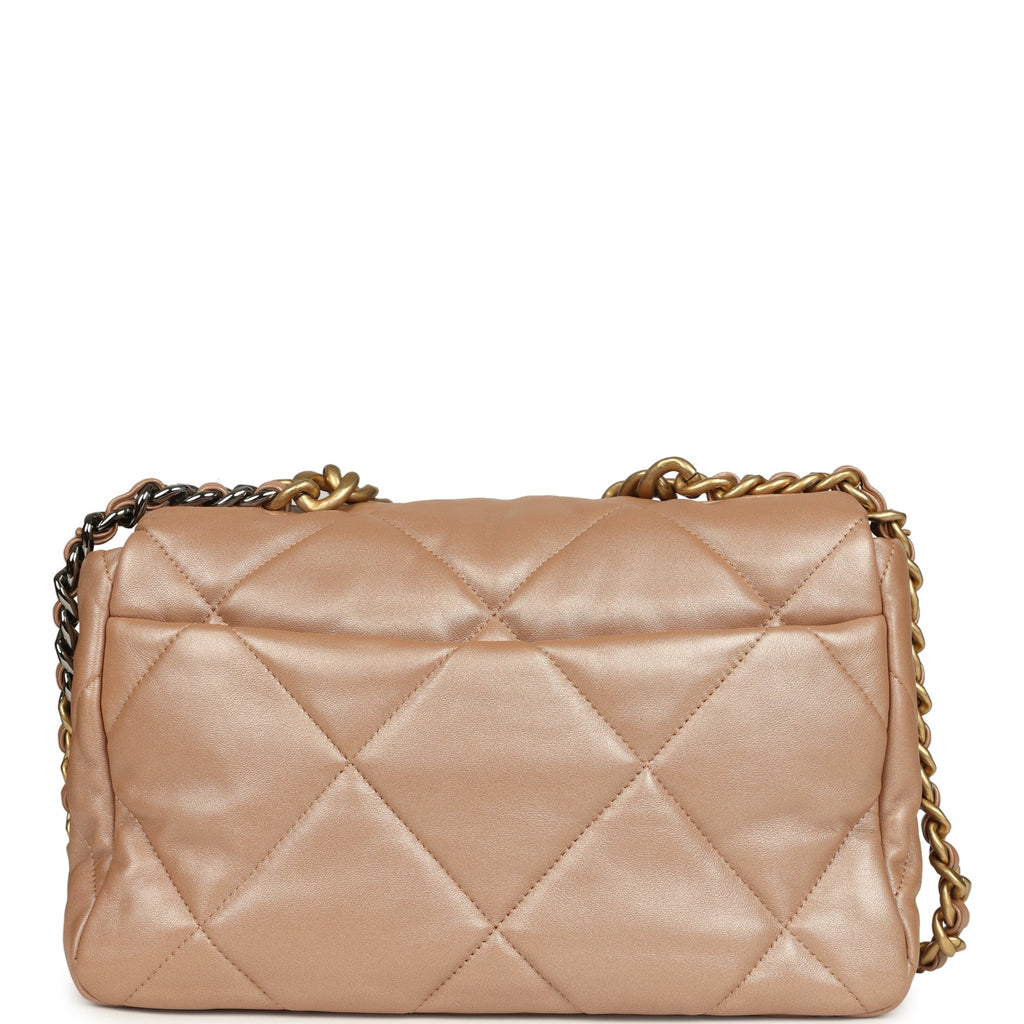 Chanel Large 19 Flap Bag Beige Iridescent Lambskin Mixed Metal Hardware