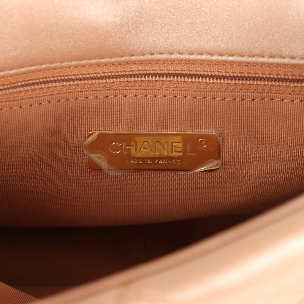 Chanel Large 19 Flap Bag Beige Iridescent Lambskin Mixed Metal Hardware