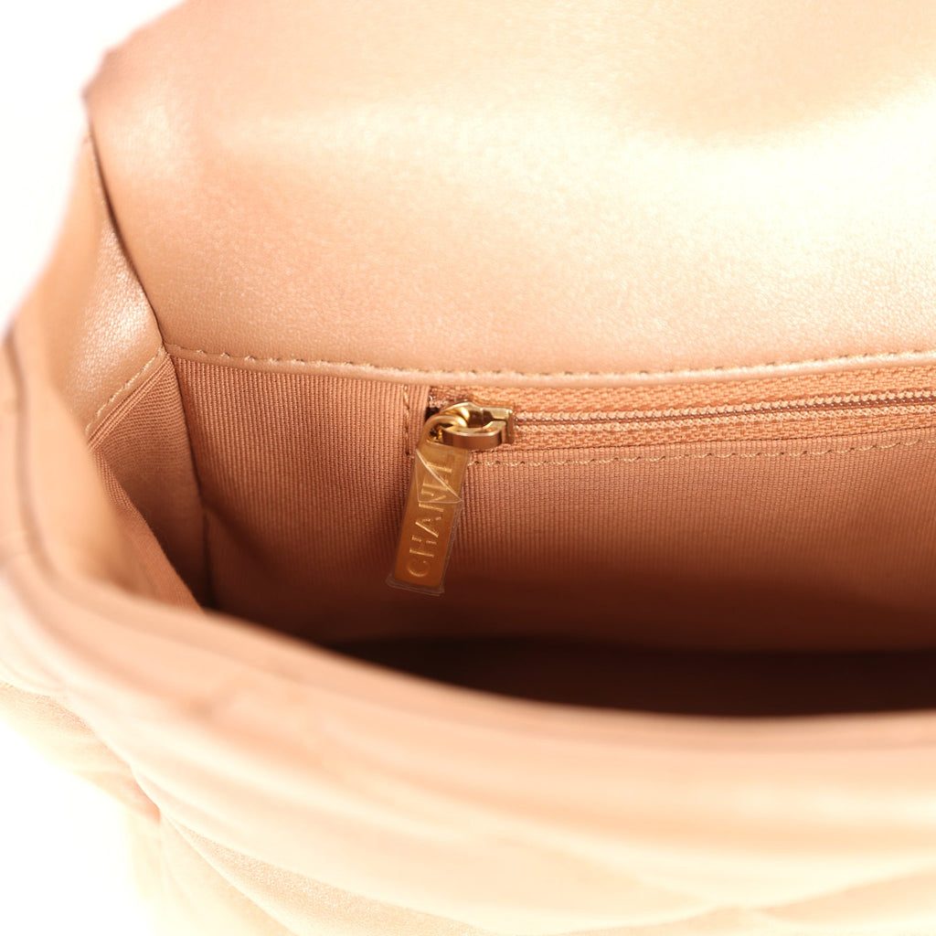 Chanel Large 19 Flap Bag Beige Iridescent Lambskin Mixed Metal Hardware