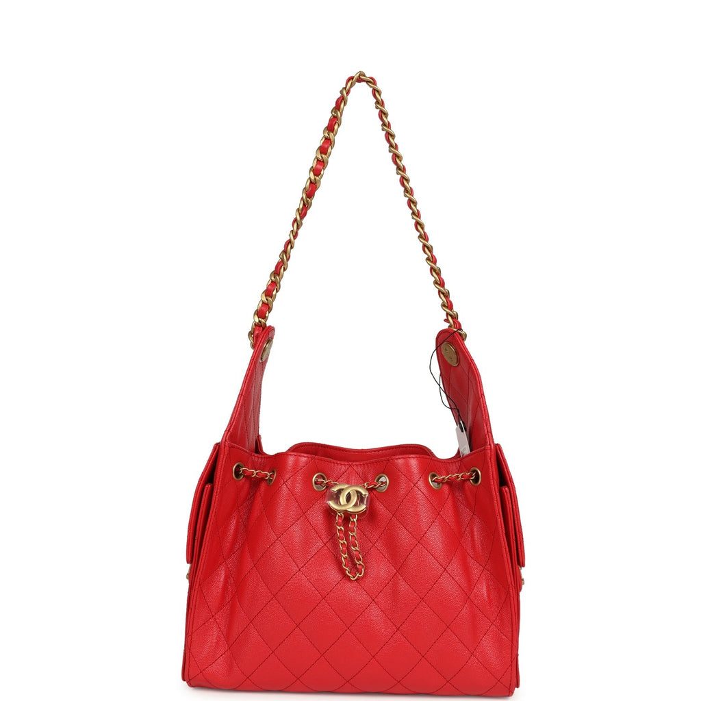 Chanel Small 25 Hobo Bag Dark Red Caviar Antique Gold Hardware