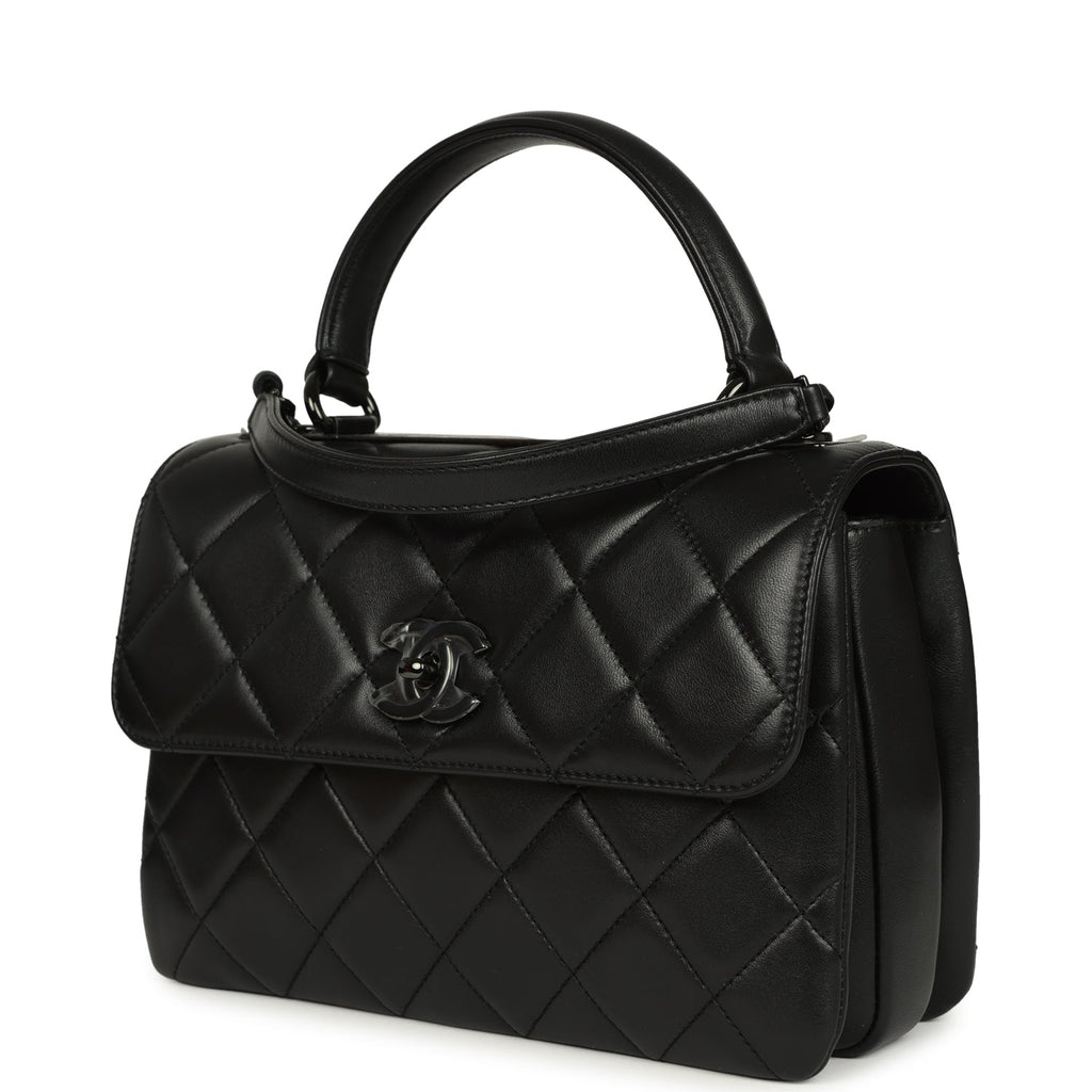 Chanel Medium Trendy CC Top Handle Flap So Bag Black Lambskin Black Hardware