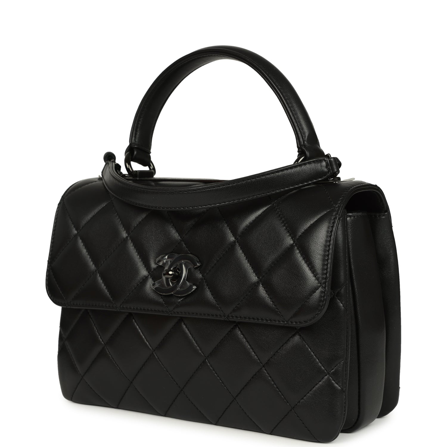 Chanel Medium Trendy CC Top Handle Flap So Bag Black Lambskin Black Hardware