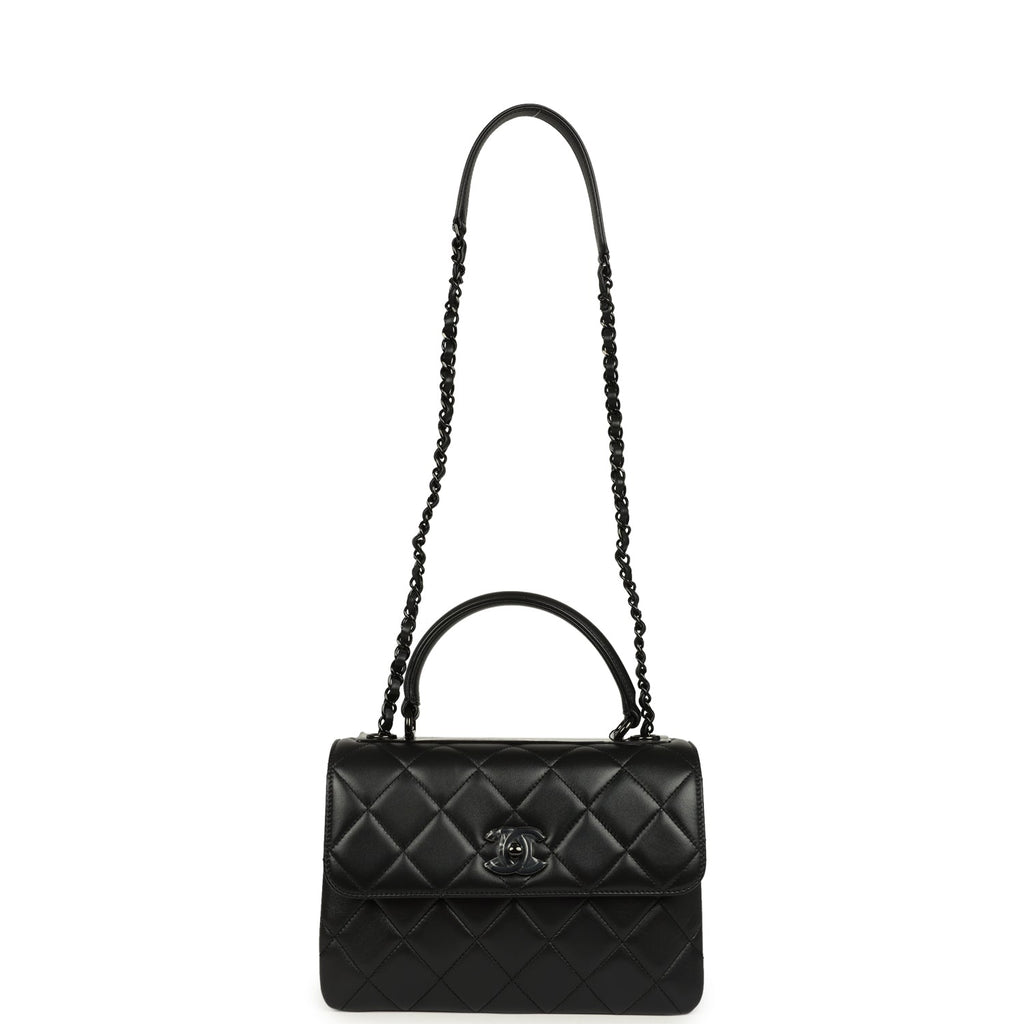 Chanel Medium Trendy CC Top Handle Flap So Bag Black Lambskin Black Hardware