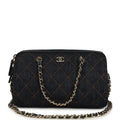 Chanel Mini Timeless Classic Barrel Bag with Chain Dark Blue Denim Light Gold Hardware