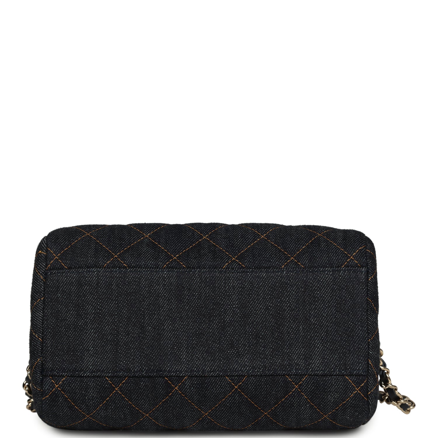 Chanel Mini Timeless Classic Barrel Bag with Chain Dark Blue Denim Light Gold Hardware
