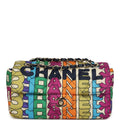 Chanel Medium Logo Flap Bag Rainbow Multicolored Printed Nylon Light Gold Hardware