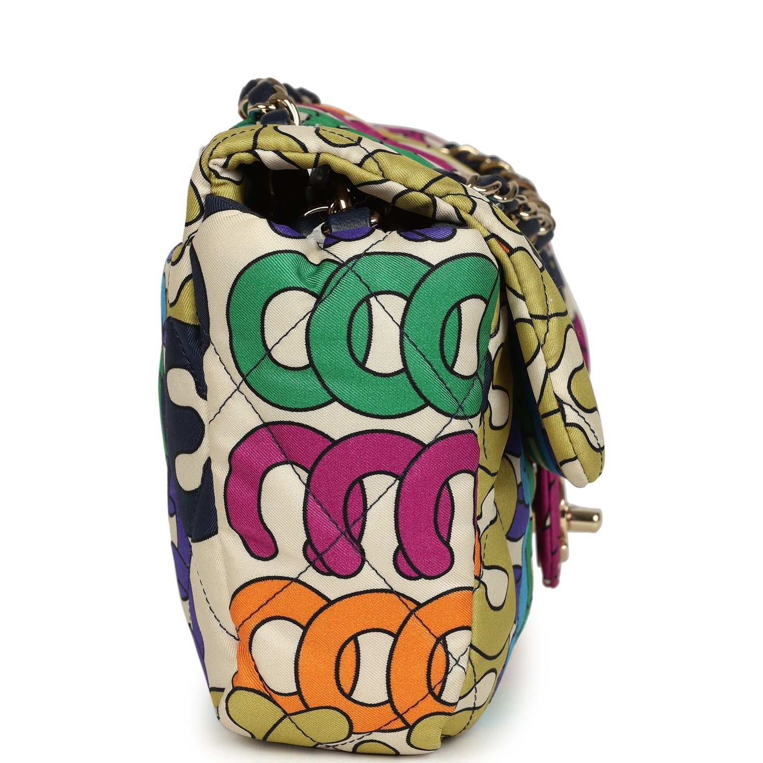 Chanel Medium Logo Flap Bag Rainbow Multicolored Printed Nylon Light Gold Hardware
