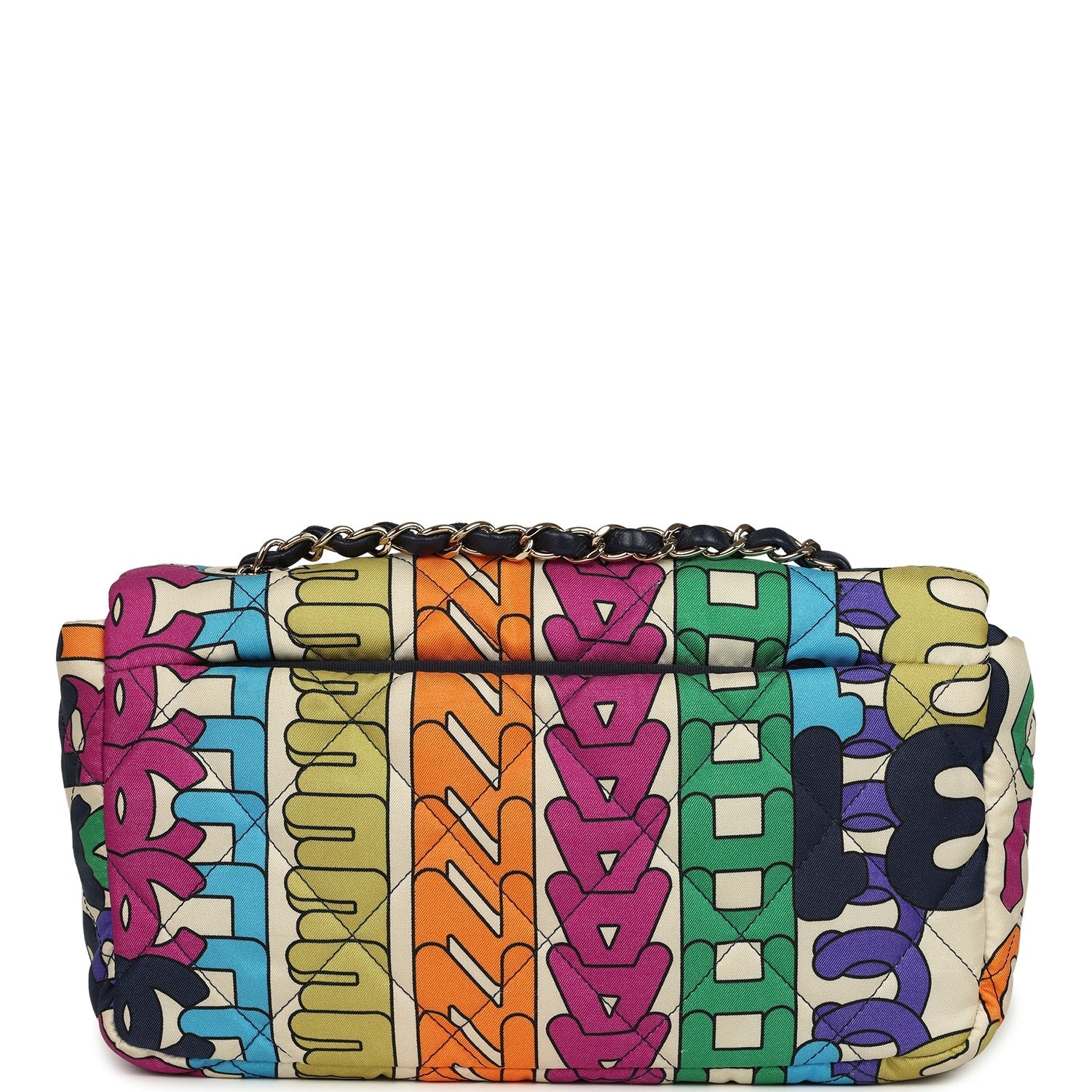 Chanel Medium Logo Flap Bag Rainbow Multicolored Printed Nylon Light Gold Hardware
