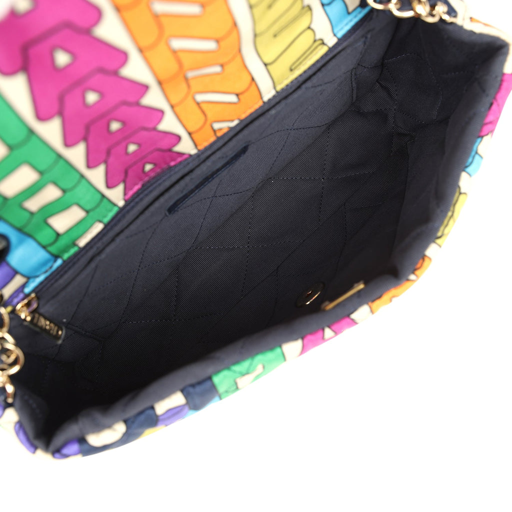 Chanel Medium Logo Flap Bag Rainbow Multicolored Printed Nylon Light Gold Hardware