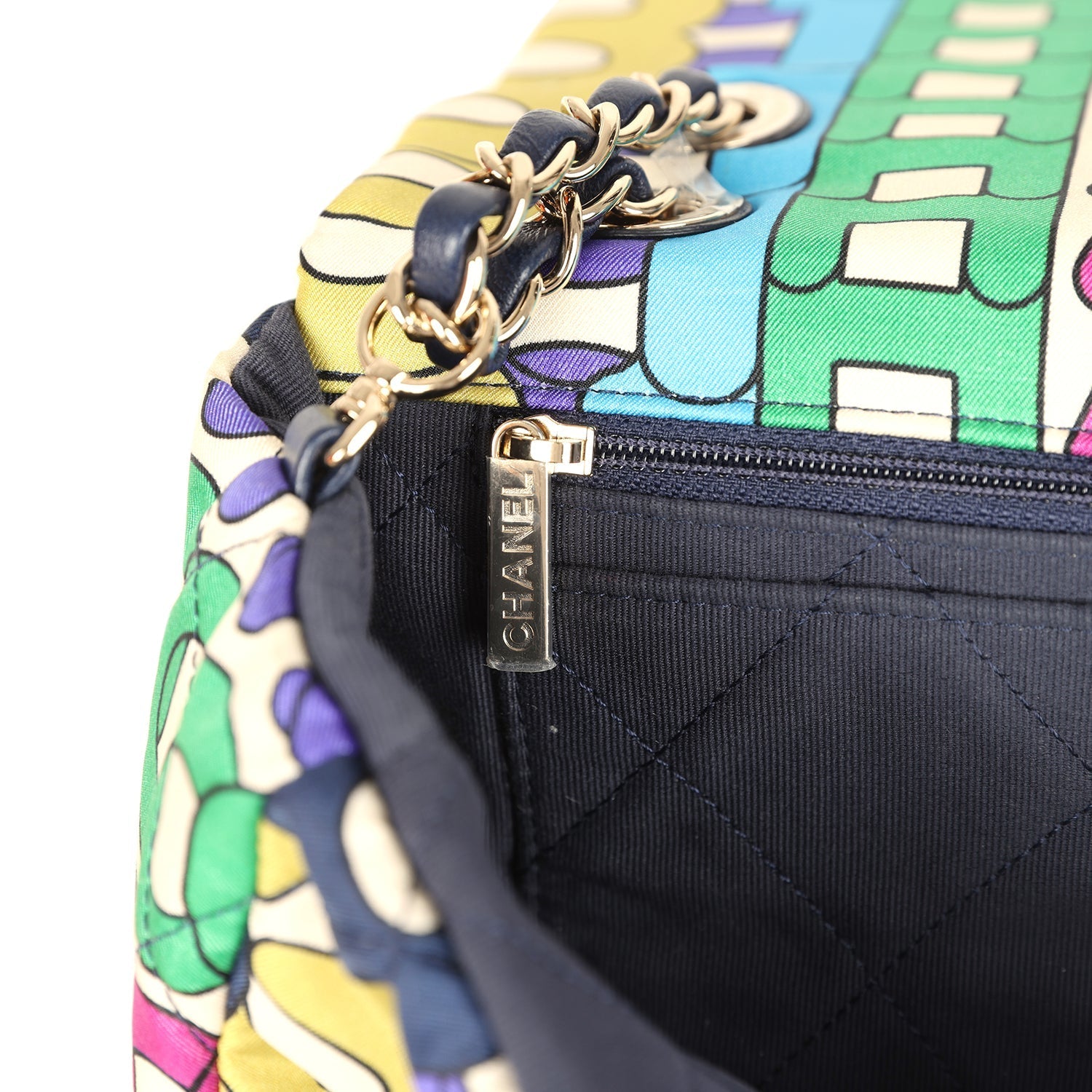 Chanel Medium Logo Flap Bag Rainbow Multicolored Printed Nylon Light Gold Hardware
