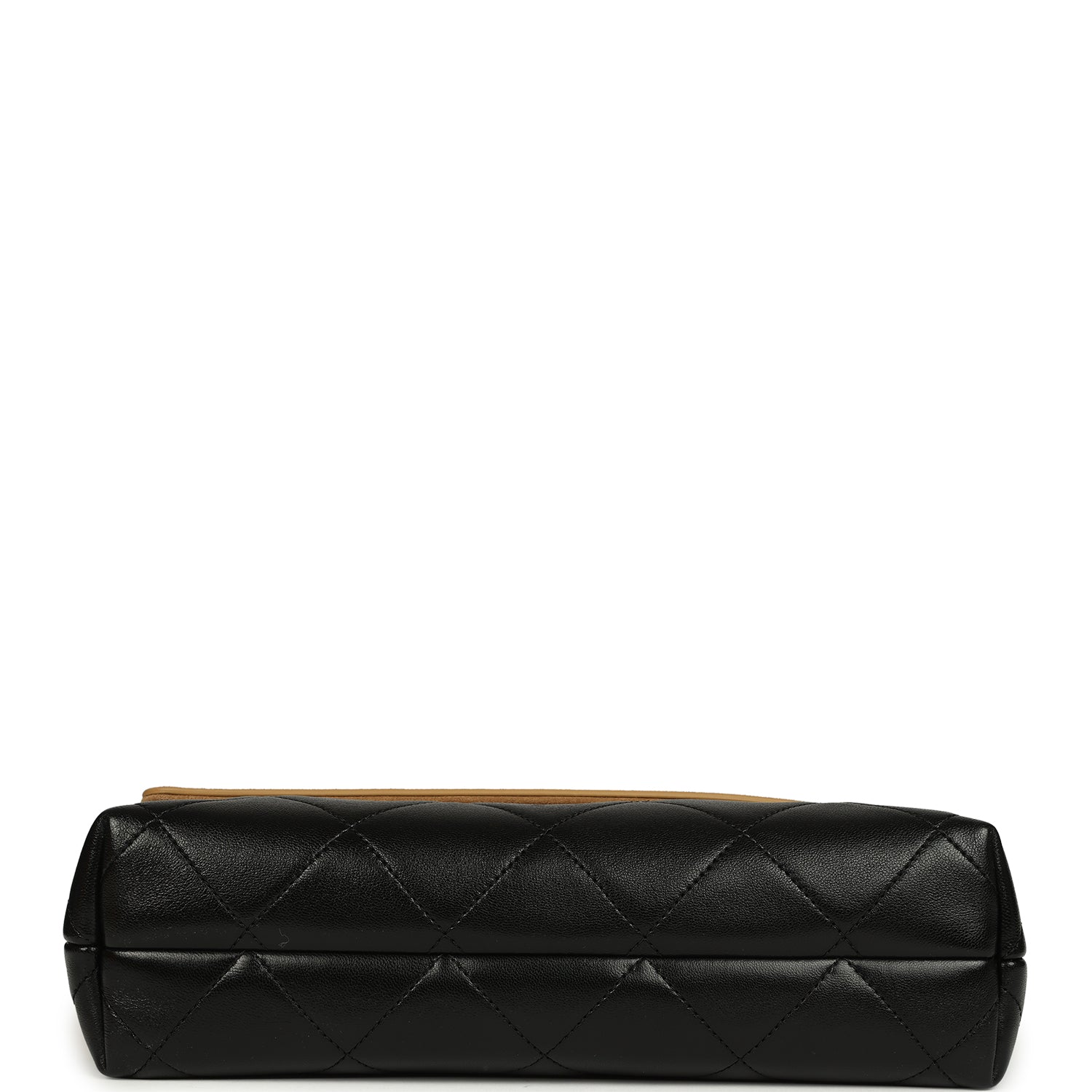 Chanel Coco Base Top Handle Flap Bag Brown Suede and Black Shiny Lambskin Brushed Gold Hardware