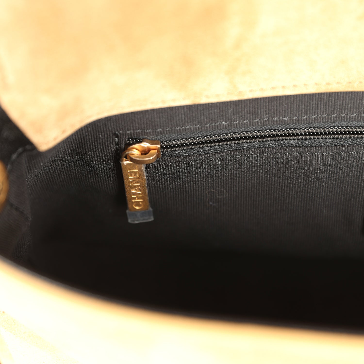 Chanel Coco Base Top Handle Flap Bag Brown Suede and Black Shiny Lambskin Brushed Gold Hardware
