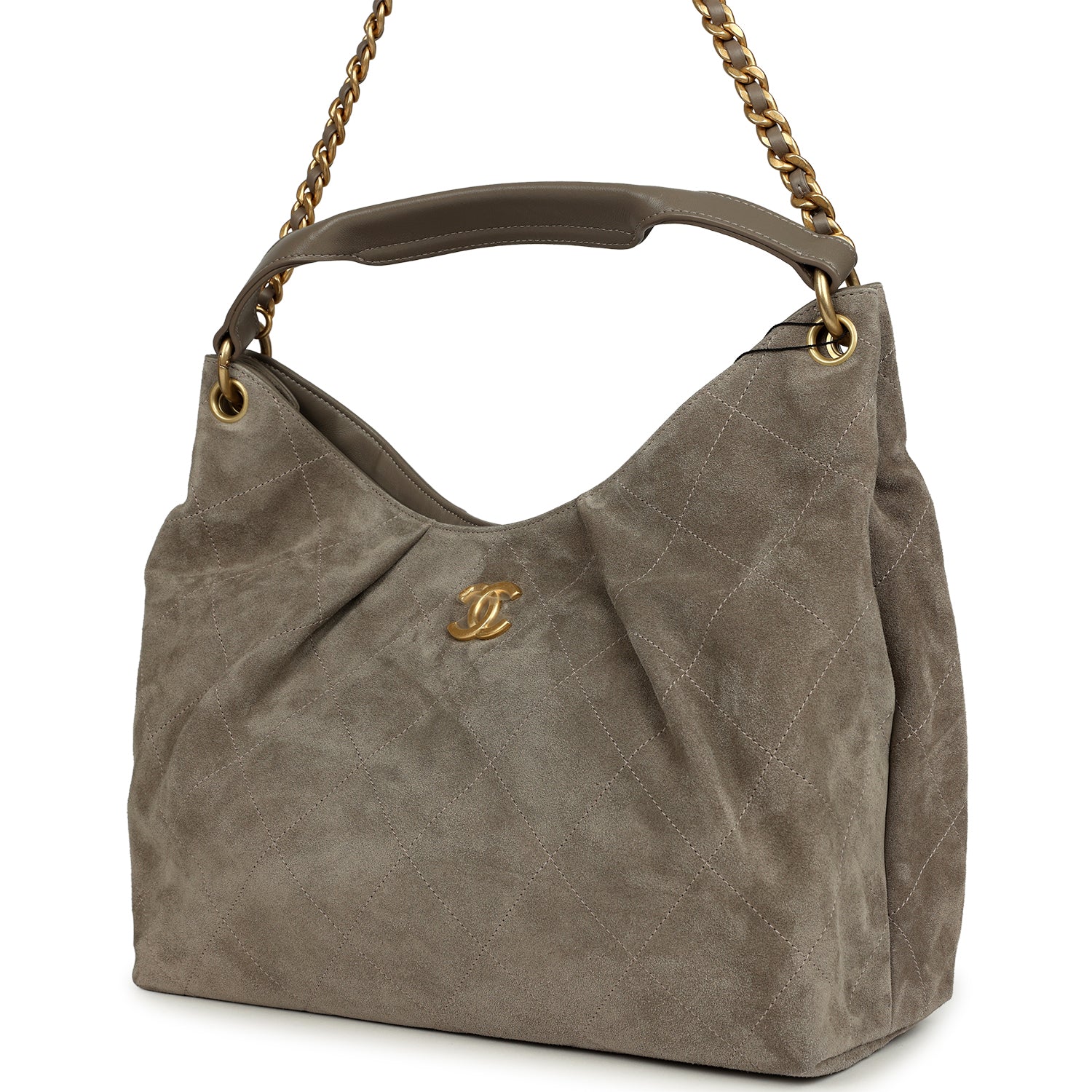Chanel Maxi Hobo Bag Dark Grey Suede Antique Gold Hardware