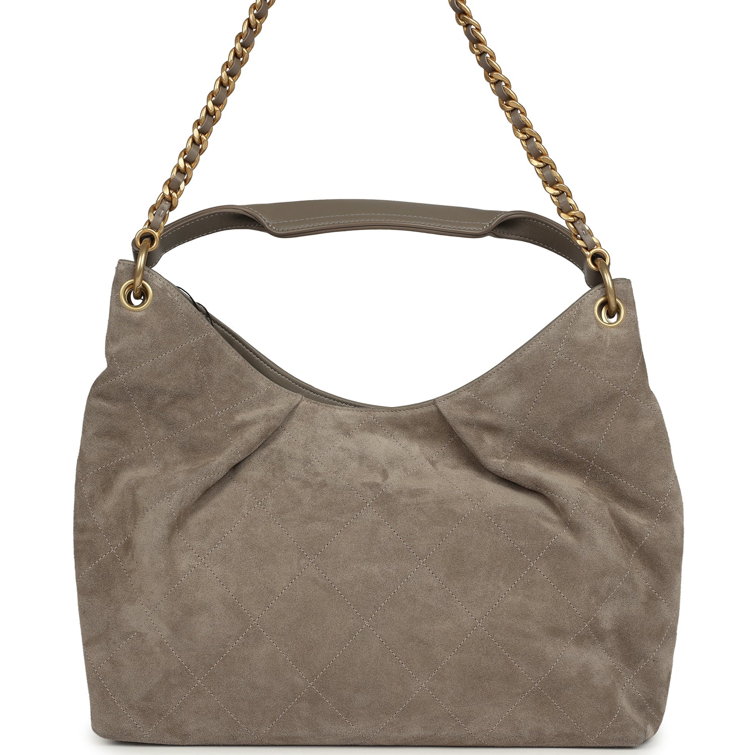 Chanel Maxi Hobo Bag Dark Grey Suede Antique Gold Hardware