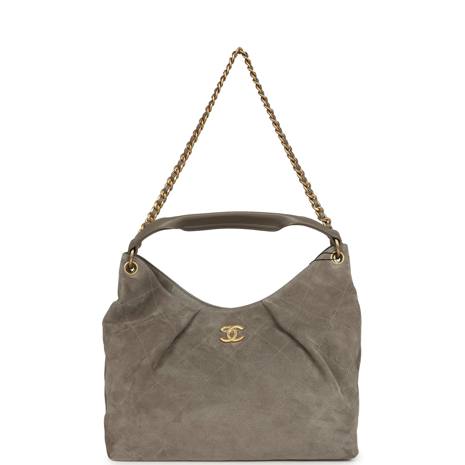 Chanel Maxi Hobo Bag Dark Grey Suede Antique Gold Hardware