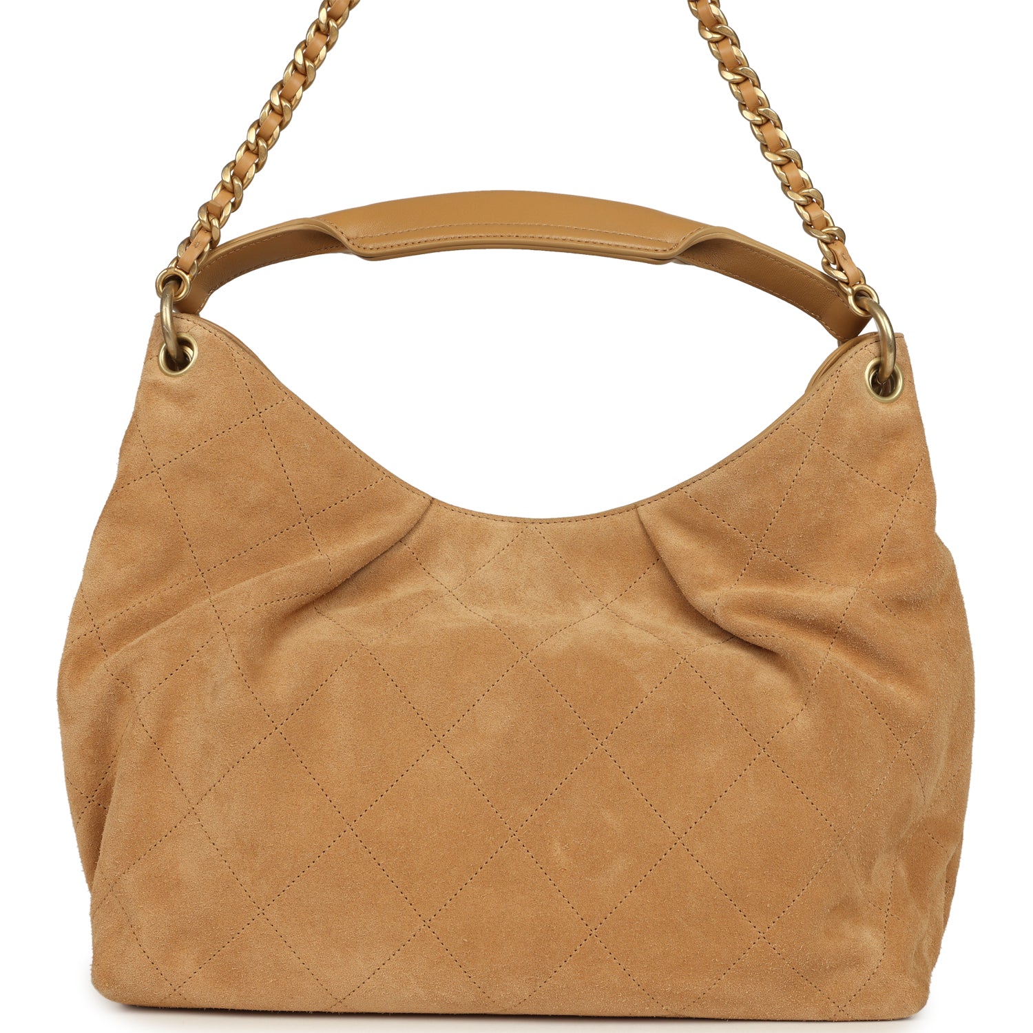 Chanel Maxi Hobo Bag Beige Suede Antique Gold Hardware