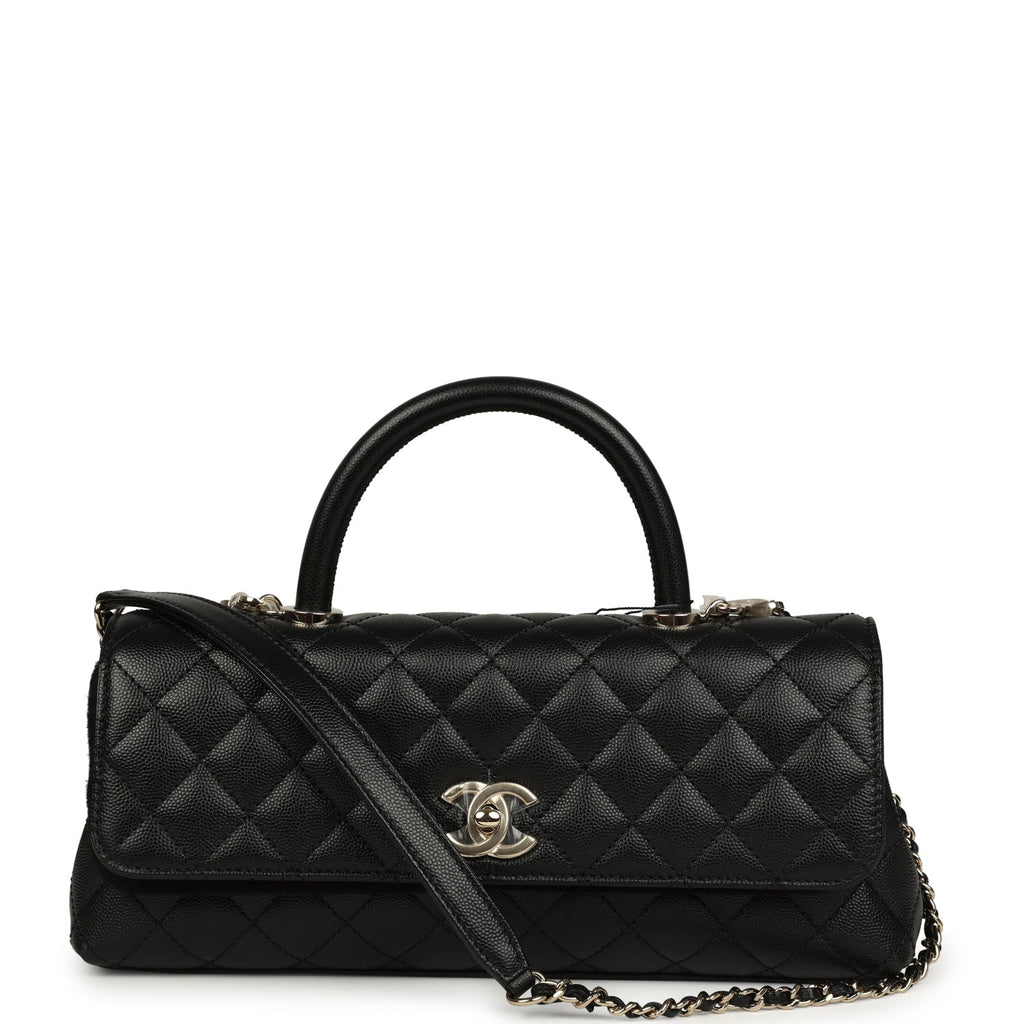 Chanel Maxi Coco Handle Long Flap Bag Black Shiny Caviar Light Gold Hardware