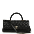 Chanel Maxi Coco Handle Long Flap Bag Black Shiny Caviar Light Gold Hardware