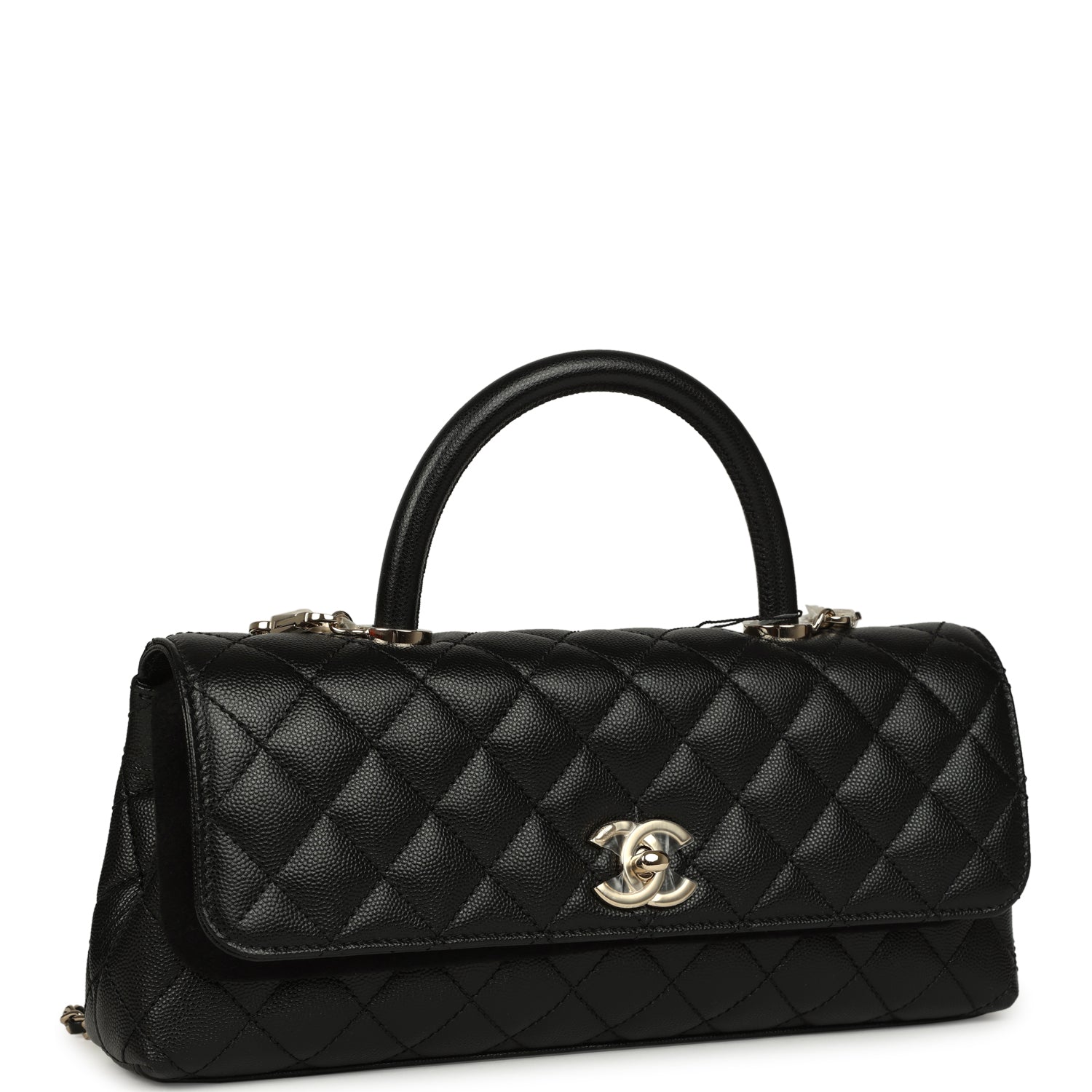 Chanel Maxi Coco Handle Long Flap Bag Black Shiny Caviar Light Gold Hardware