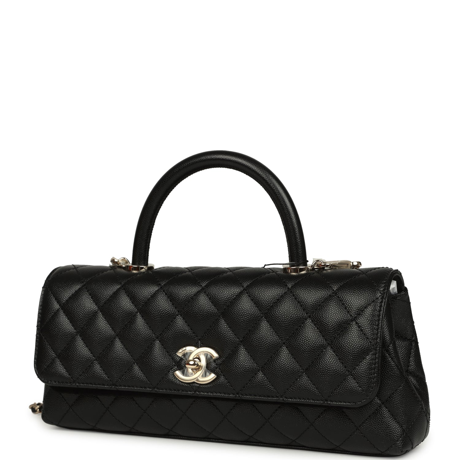 Chanel Maxi Coco Handle Long Flap Bag Black Shiny Caviar Light Gold Hardware