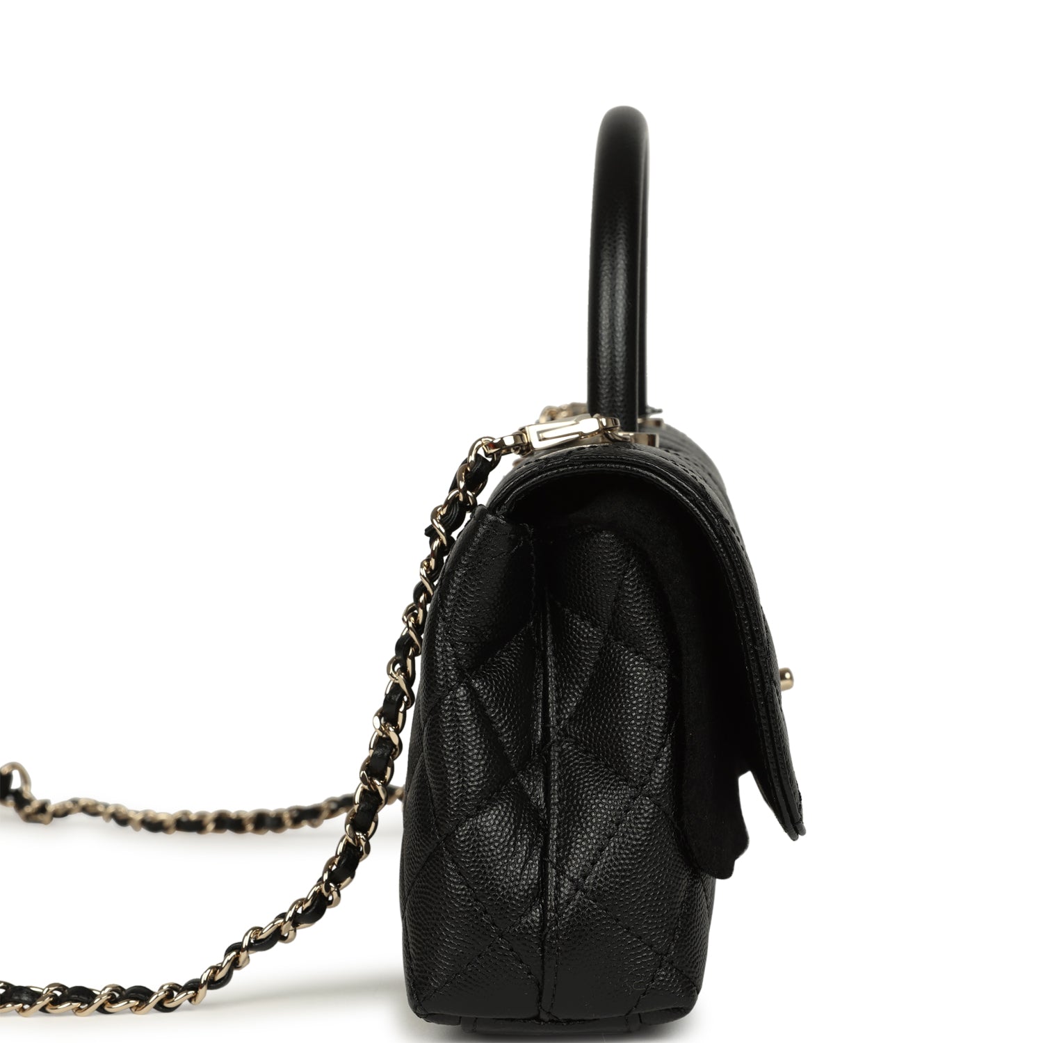 Chanel Maxi Coco Handle Long Flap Bag Black Shiny Caviar Light Gold Hardware
