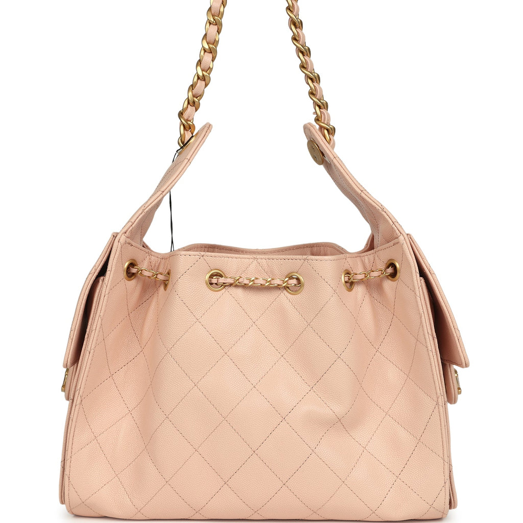 Chanel Small 25 Hobo Bag Light Pink Caviar Antique Gold Hardware