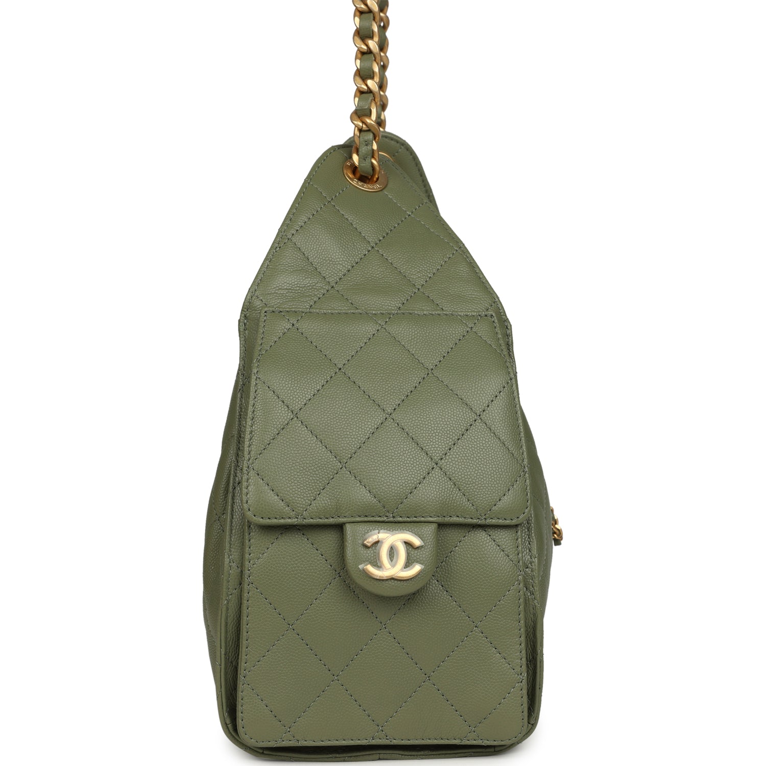 Chanel Small 25 Hobo Bag Green Caviar Antique Gold Hardware