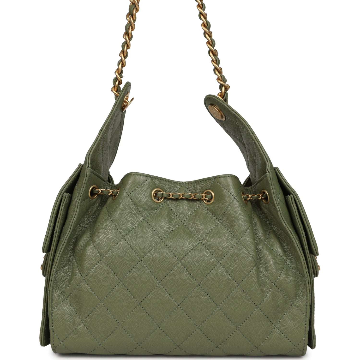 Chanel Small 25 Hobo Bag Green Caviar Antique Gold Hardware
